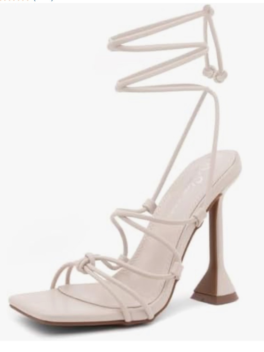 Cream Lace-Up Strappy Square Toe‎ High Heel Sandals